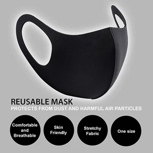 Mascarilla facial reutilizable lavable negra tela elástica TRANSPIRABLE talla única - Imagen 1 de 13