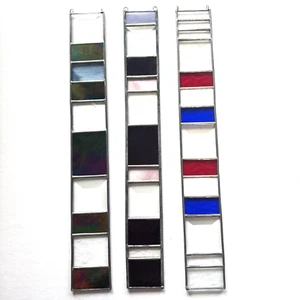 Vintage STAINED GLASS Suncatcher Set of 3 Vertical Hangers Lead Crystal 16” Long - Picture 1 of 7