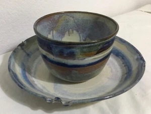 Vintage Studio Pottery Set Bowl & Platter Artist Signed Cindy Loper Stoneware - Picture 1 of 11