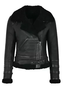 Giacca Donna Vera Pelle di Pecora Shearling Nero/Nero Pelliccia Stile Biker LAURA - Foto 1 di 9