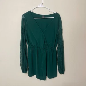 SHEIN Damen V-Ausschnitt Wickel Strampler Langarm Gummibund Grün Medium - Bild 1 von 8