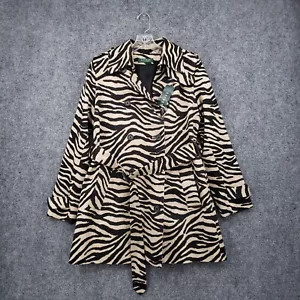 NEW LRL Ralph Lauren Jacket Womens Medium Petite Black Over Coat Zebra Belted - Picture 1 of 13