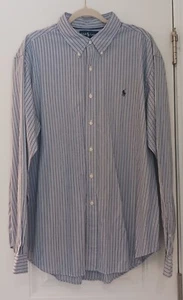 Camisa Ralph Lauren Para Hombres 2XL XXL Azul Rayas Abotonada Azul Poni Manga Larga Hombres - Imagen 1 de 10