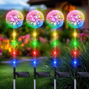 4 Pack Dandelion Solar Outdoor Lights Decorative with Colorful String Lights, Up - Picture 1 of 12