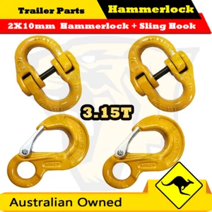 2 Pair 3150kg Tow Hitch Hammer Lock Safety Chain Connector Link Sling hooks 10mm - Picture 1 of 3