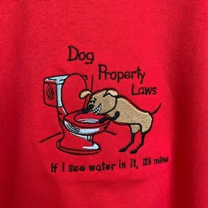 Red T-Shirt Dog Embroidered Logo Dog Property Laws by M&C Sport Size XL - Picture 1 of 4