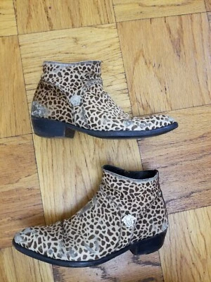 Bota Gianni Versace Masculina Vintage Cabelo de Pônei Estampa de Chita EUA Tamanho 9.5 - Imagem 1 de 4