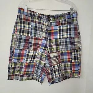 Lands End Shorts Mens 34 Plaid Patchwork Madras 8" Traditional Fit Cotton Preppy - Picture 1 of 14