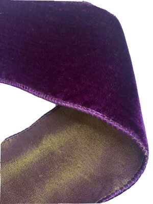NEW Berwick Offray PREMIER Violet Purple Gold Velvet Wire Braid Ribbon 4" x 10’ - Image 1 of 4