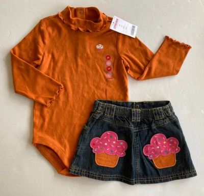 NWT Gymboree Cupcake Cutie 2T Orange Bodysuit NWOT Denim Skirt (no diaper cover) - Image 1 of 2