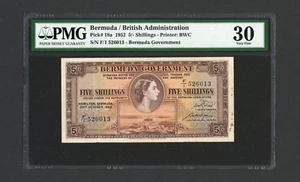 BERMUDA Banknote P18a , 1952 , 5 Shillings  PMG 30 Queen Elizabeth QEII - Picture 1 of 2