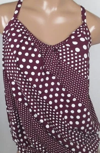 LANDS END Mulberry/White Polka Dot Tummy Hiding Tankini Swimsuit Top Womens 4 - Picture 1 of 6
