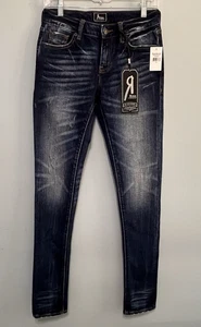 Remix By Rock Revival Distressed Vintage Blue Skinny Jeans Inseam 34 Size 25 NWT - Picture 1 of 22