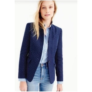 J. Crew Women’s Sz 8 Navy Blue Dot Regent Blazer Linen Single Button - Picture 1 of 15