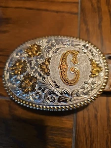 Crumrine Buchstabe Initiale C Western Monogramm verziert Blume Wirbel Gürtel & Schnalle  - Bild 1 von 9