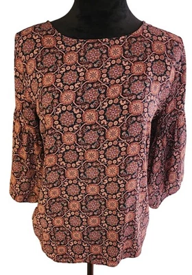 Blusa Loft Outlet Feminina Tamanho PM Estampa Floral Manga de Sino 3/4 Top Boho Pequena - Imagem 1 de 4