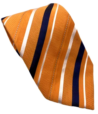 Corbata de hombre ALTEA Milano 100 % seda ITALIA diagonal de lujo azul marino/naranja/blanco Foto 1 de 4