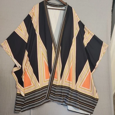 Top Kimono Geométrico Negro Naranja Lagenlook Boho Rayón Abstracto Para Mujer Talla Única Foto 1 de 4