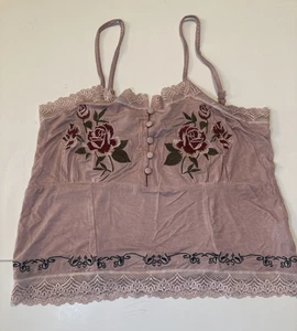 POL Bordado Cami Top Encaje Bordado Botón Frontal Rosas Talla Pequeña - Imagen 1 de 11