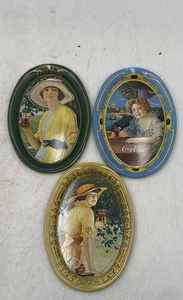 Coca Cola Multicolor Printed Oval Shaped Serving Trays Set Lot Of 3 - Picture 1 of 7