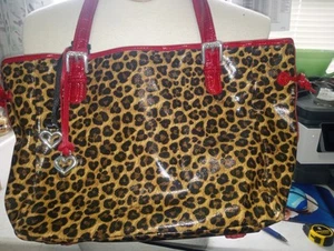 New BRIGHTON Delwyn Leopard Red Leather Trim Large Tote Shoulder Bag Purse - Picture 1 of 8