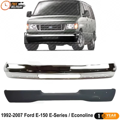 Front Bumper Cover Chrome & Valance For 1992-2007 Ford E-150 E-Series Econoline - Imagem 1 de 4