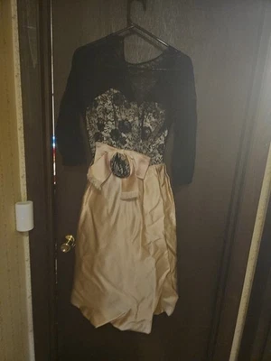 Women's Mardi Gras New York Party Dress Gold Strapless With Black Lace Size M - Image 1 of 2