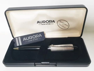 AURORA PENNA ROLLER CONPO NERO CON CAPPUCCIO PLACCATO ARGENTO CONFEZIONE NUOVA - Picture 1 of 5