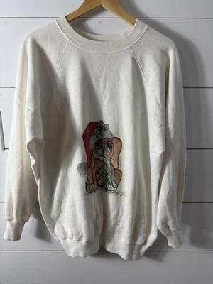 Suéter Vintage Hanes Her Way Mujer XL Cachorro Navidad Perro Pintado a Mano Años 80 Foto 1 de 4