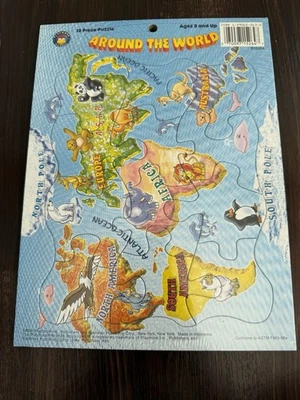 Vtg United States of America Frame Tray Puzzle Map Around the World 2 Lot - Image 1 of 2