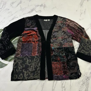 Chicos Womens Vintage Y2k Kimono Top Size 2 M Black Red Velvet Silk Floral - Picture 1 of 11