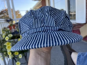 Vintage Conductor Cap Blue Hickory Stripe Hat Train Engineer Railroad USA Large - Picture 1 of 7