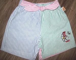 Niña 4T: Vintage ~Dr. Seuss~ Pantalones Cortos a Rayas (1994) Bordados Gato en el SOMBRERO - Imagen 1 de 4