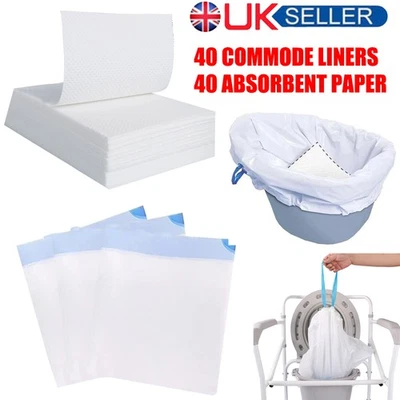 Pack of 40 Commode Liners with Absorbent Pad Odorless Disposable Bags Universal
