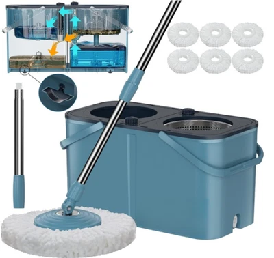 Trapeador giratorio cubo 4 cámaras gran capacidad con ruedas y 6 mopas repuesto Foto 1 de 4