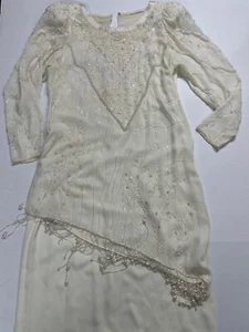 Vestido Jack Bryan Talla 8 Marfil Vestido sin Mangas con Superposición de Lentejuelas Transparentes De Colección - Imagen 1 de 12