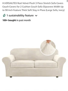 Copridivano Elasticizzato 3 Pezzi Peluche Vero Velluto Copridivano per 2 Cuscini Avorio - Foto 1 di 8