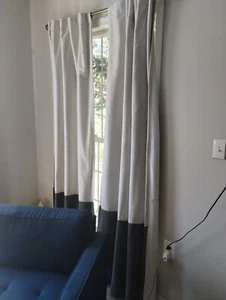 threshold panel curtains 84 color block off white and navy - Picture 1 of 2