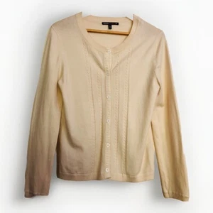 Simona Sport Cardigan Size M Cream Blended Knit Cable Front Bias & Button Close - Picture 1 of 8
