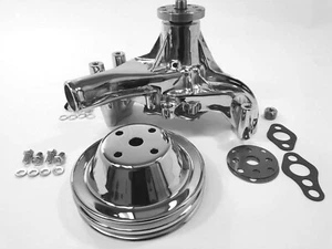 Bomba de agua larga SB Chevy SBC 283 327 350 383 400 alto volumen + kit de polea cromada - Imagen 1 de 3