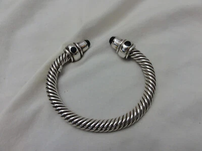 Brazalete de colección de plata esterlina 925 ónix TAXCO México con cable ~ TL-10 Foto 1 de 4