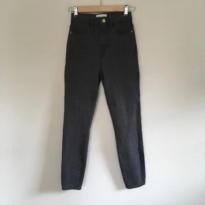 Pantalones de mezclilla de tiro alto Frame Ali para mujer talla 25 grises a cuadros elásticos preppy NUEVO - Imagen 1 de 16