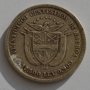 1904 Panama Veinticinco Centesimos Silver Coin - Picture 1 of 2
