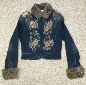 Rosa & Rose Jeansjacke Medium verziert Nieten Stretch blau - Bild 1 von 19
