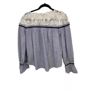Anthropologie Korirl Blue Stripe Long Sleeve Lace Size XL Blouse - Picture 1 of 4