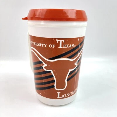Texas Longhorns UT University of Texas Vintage Travel Mug Drink Cup USA Made - Image 1 of 4