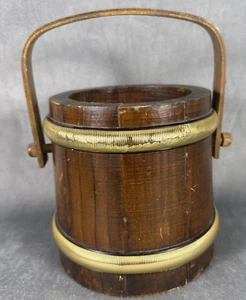 Cesta de barril vintage Putney Basketville Vermont Gold Trim 7 1/2'H con mango - Imagen 1 de 12