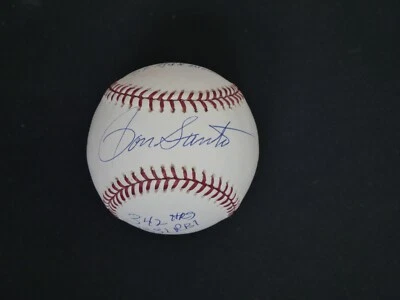 RON SANTO SIGNED OFFICIAL MAJOR LEAGUE BASEBALL WITH 4 INSCRIPTIONS - JSA COA - Image 1 of 4
