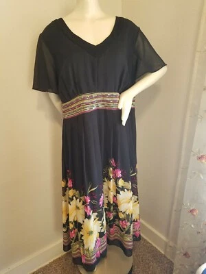 Awesome Dressbarn Dress Barn Black & BRIGHT Flowers Floral Dress Plus 24W 24 W  - Image 1 of 4