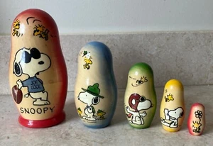 Peanuts Snoopy Golden Cockerel Wooden Russian Nesting Doll 5 Layers - Picture 1 of 5